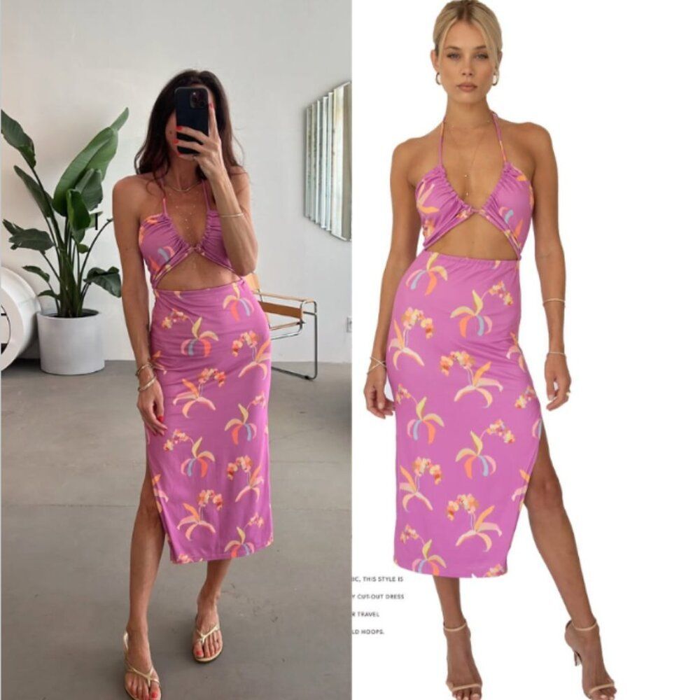 RESA Nikki Keyhole Adjustable Halter Cut Out Midi Dress in Barbados XL